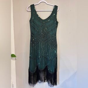Beaded, Sequined, and Fringed 1920s-style flapper dress. art deco masquerade